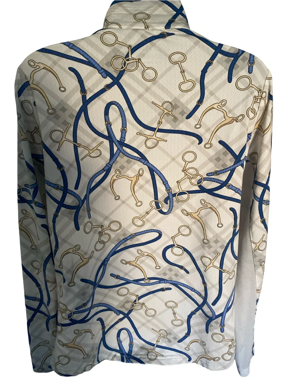 SanSoleil Printed Polo in White with Blue & Gold Accents-S upf 50 - Picture 4 of 4